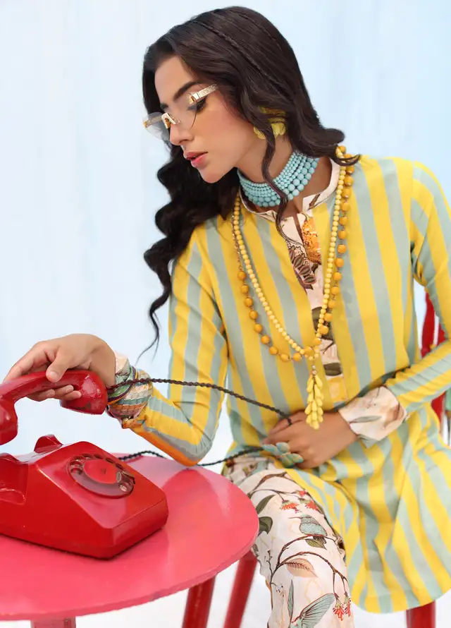 Rush Hour by Musferah Saad Pret Printed Silk 2 Piece Suit Citrus Lime